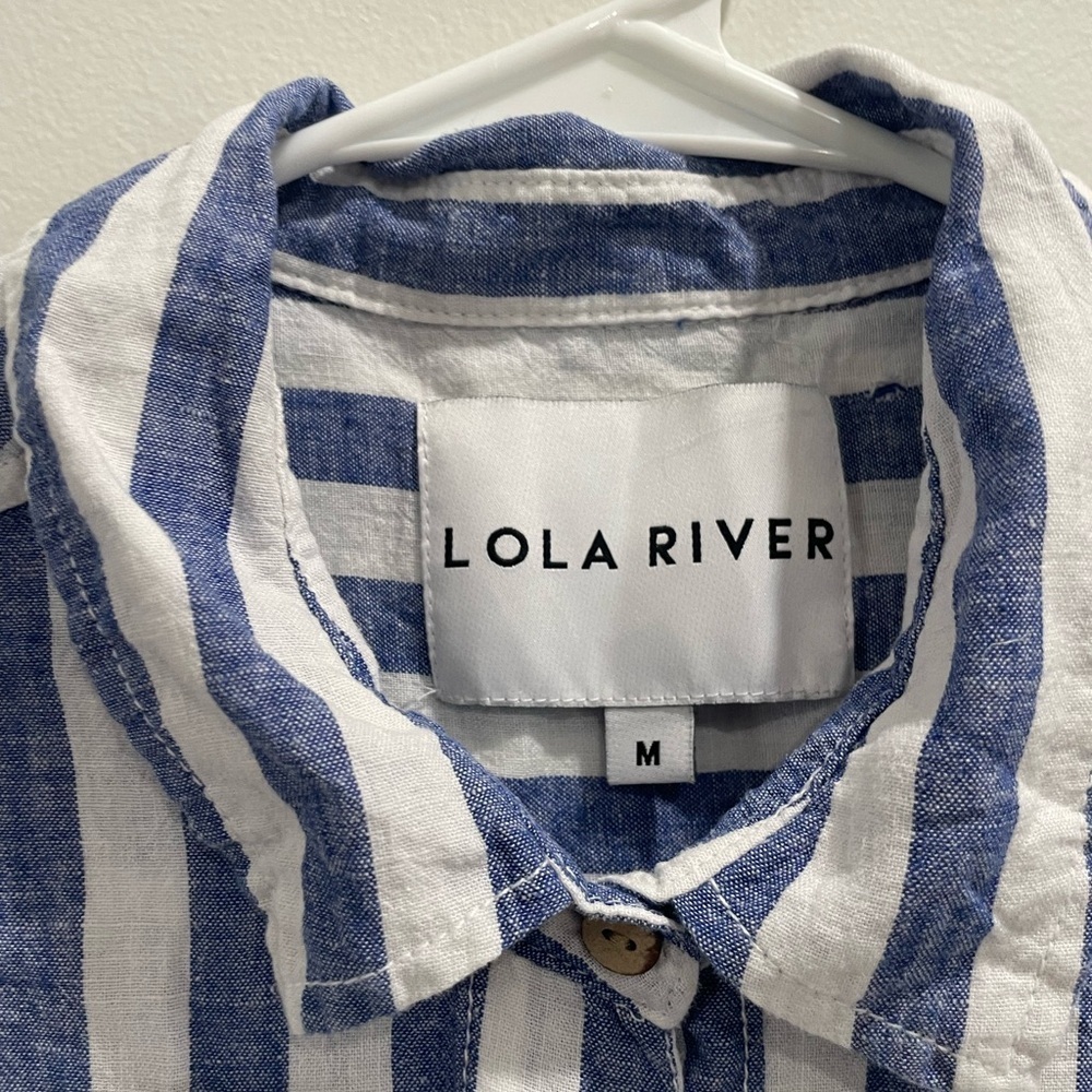 LOLA RIVER Size M Blue and White Striped Women's Blouse - Picture 4 of 5